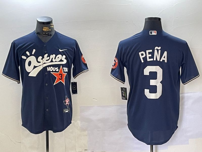 Men Houston Astros #3 Pena Blue Second generation joint name Nike 2024 MLB Jersey style 1->houston astros->MLB Jersey